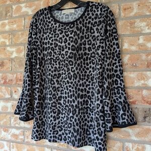 Michael Kors Black and Gray Animal Print Blouse